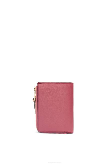 Plumrose/Chocolate Slim zip bifold wallet in soft grained calfskin Loewe 84PR1242 Women
