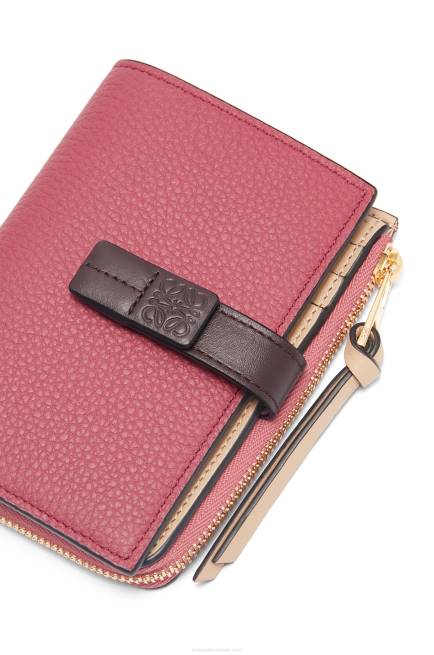 Plumrose/Chocolate Slim zip bifold wallet in soft grained calfskin Loewe 84PR1242 Women