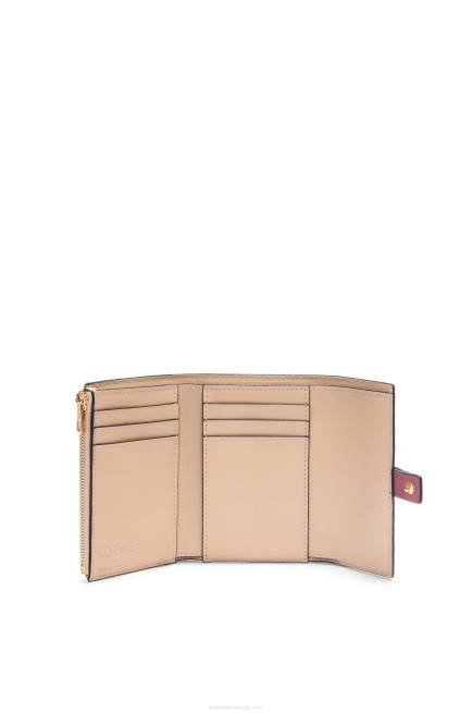 Plumrose/Chocolate Small vertical wallet in soft grained calfskin Loewe 84PR1243 Women