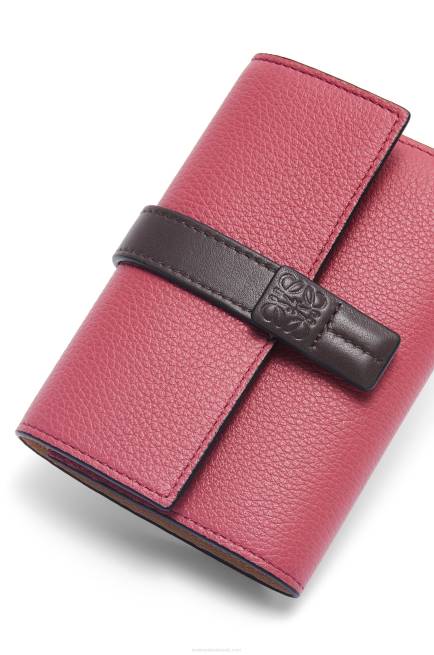 Plumrose/Chocolate Small vertical wallet in soft grained calfskin Loewe 84PR1243 Women