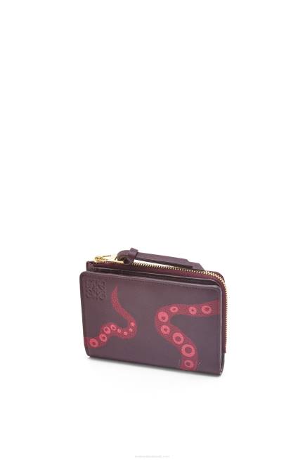 Prune Octopus slim zip wallet in classic calfskin Loewe 84PR1303 Women