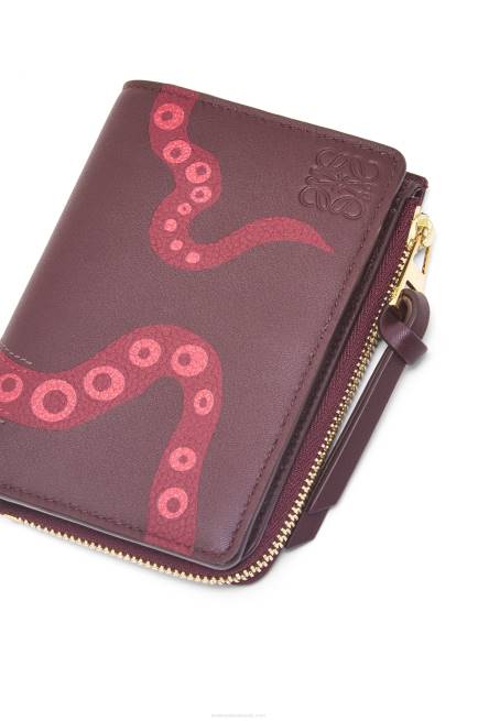 Prune Octopus slim zip wallet in classic calfskin Loewe 84PR1303 Women