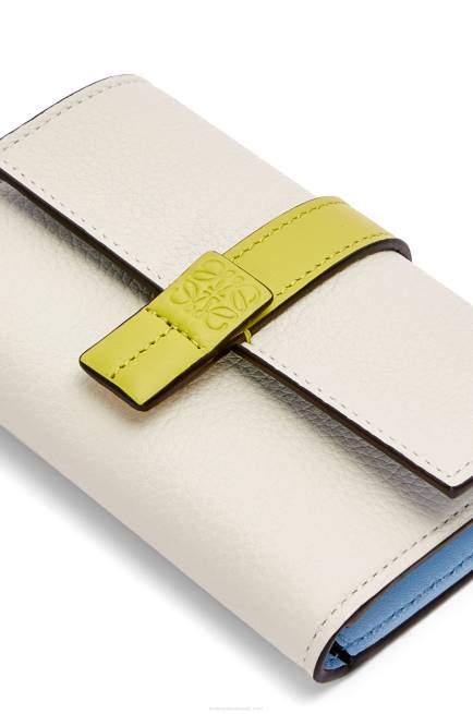 Soft White/Lime Yellow Small vertical wallet in soft grained calfskin Loewe 84PR1228 Women