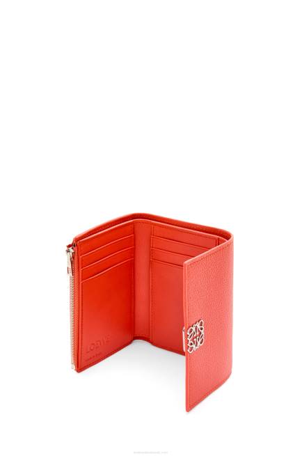 Sunrise Orange Anagram small vertical wallet in pebble grain calfskin Loewe 84PR1205 Women