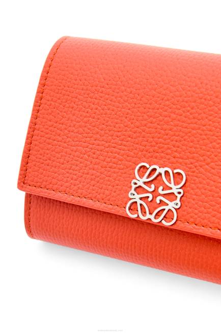 Sunrise Orange Anagram small vertical wallet in pebble grain calfskin Loewe 84PR1205 Women