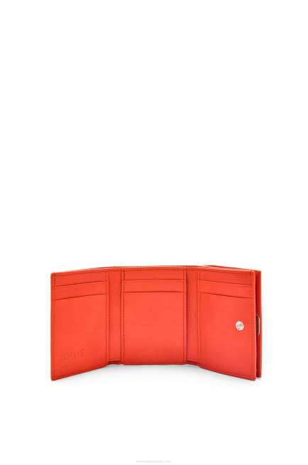 Sunrise Orange Anagram trifold wallet in pebble grain calfskin Loewe 84PR1204 Women