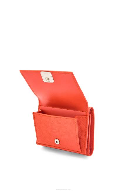 Sunrise Orange Anagram trifold wallet in pebble grain calfskin Loewe 84PR1204 Women
