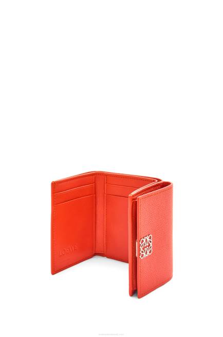 Sunrise Orange Anagram trifold wallet in pebble grain calfskin Loewe 84PR1204 Women