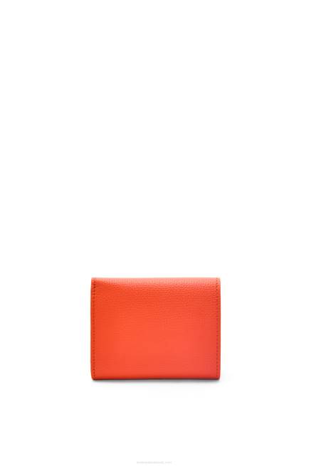 Sunrise Orange Anagram trifold wallet in pebble grain calfskin Loewe 84PR1204 Women