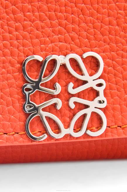Sunrise Orange Anagram trifold wallet in pebble grain calfskin Loewe 84PR1204 Women