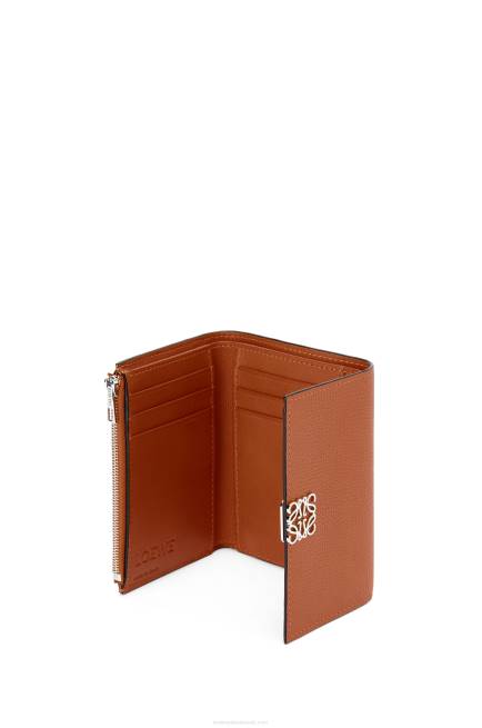 Tan Anagram small vertical wallet in pebble grain calfskin Loewe 84PR1231 Women