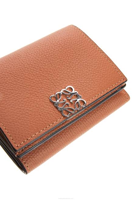 Tan Anagram trifold wallet in pebble grain calfskin Loewe 84PR1230 Women
