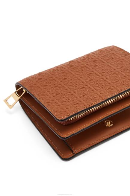 Tan Repeat compact zip wallet in embossed silk calfskin Loewe 84PR1281 Women