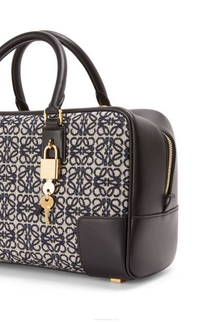 Navy/Black Amazona 28 bag in Anagram jacquard and calfskin Loewe 84PR168 Women