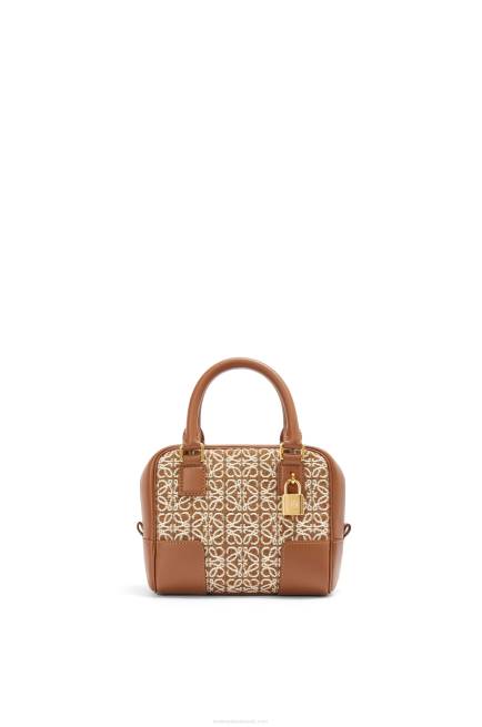 Tan/Pecan Amazona 16 Square bag in Anagram jacquard and calfskin Loewe 84PR163 Women