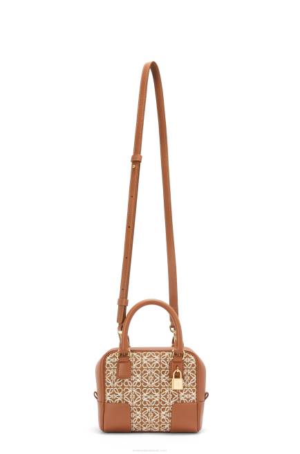 Tan/Pecan Amazona 16 Square bag in Anagram jacquard and calfskin Loewe 84PR163 Women