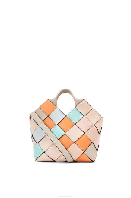 Apricot/Gold Small Surplus Leather Woven basket bag in calfskin Loewe 84PR105 Women