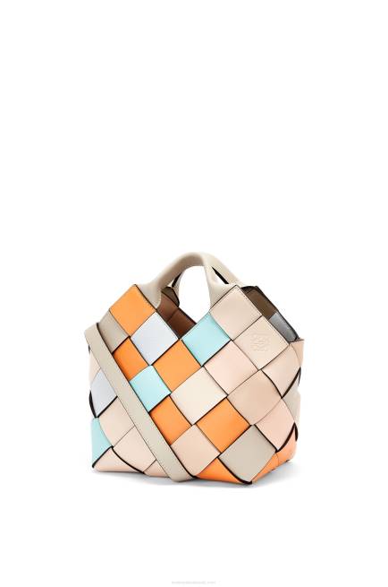 Apricot/Gold Small Surplus Leather Woven basket bag in calfskin Loewe 84PR105 Women