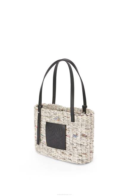 Black/Multicolor Small Newspaper Square Basket bag in paper and calfskin Loewe 84PR100 Women