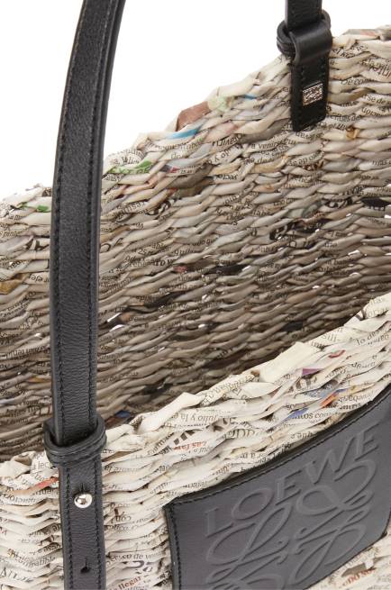 Black/Multicolor Small Newspaper Square Basket bag in paper and calfskin Loewe 84PR100 Women