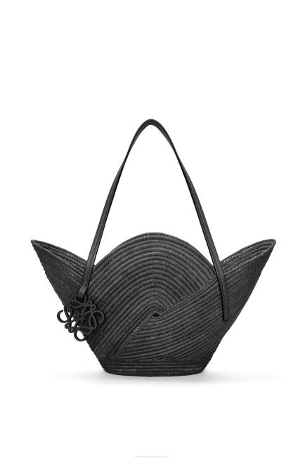 Black Petal basket bag in raffia and calfskin Loewe 84PR41 Women