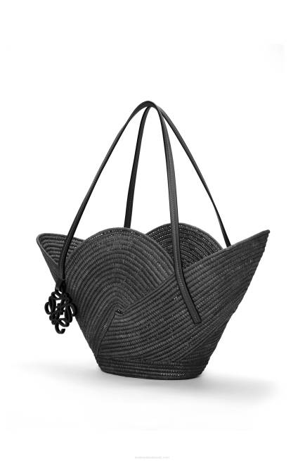 Black Petal basket bag in raffia and calfskin Loewe 84PR41 Women
