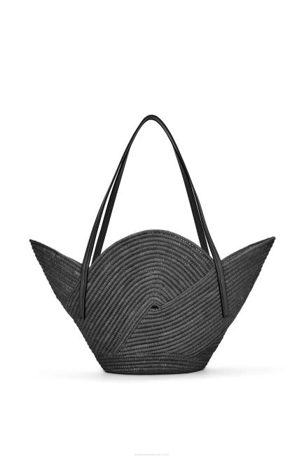 Black Petal basket bag in raffia and calfskin Loewe 84PR41 Women