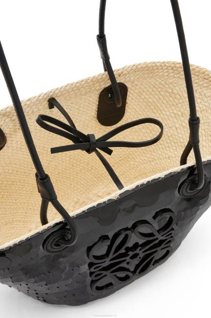 Black Small Anagram basket in sequinned iraca palm and calfskin Loewe 84PR71 Women
