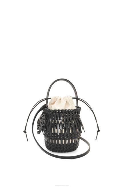Black Small Fringe Bucket bag in calfskin Loewe 84PR88 Women