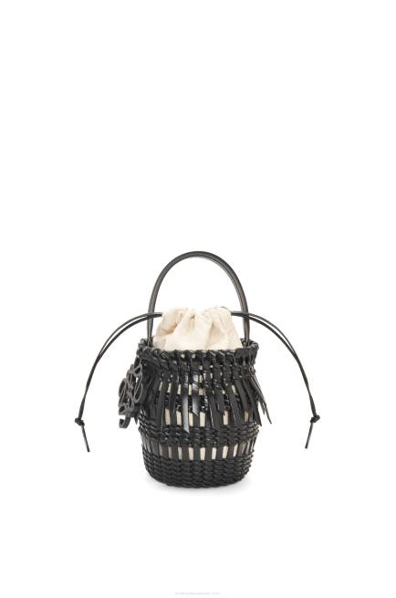 Black Small Fringe Bucket bag in calfskin Loewe 84PR88 Women