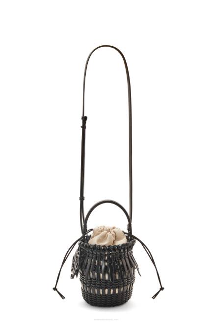 Black Small Fringe Bucket bag in calfskin Loewe 84PR88 Women