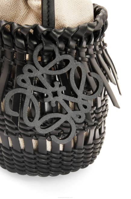 Black Small Fringe Bucket bag in calfskin Loewe 84PR88 Women