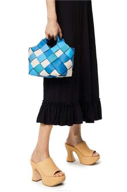 Blue Small Surplus Leather Woven basket bag in calfskin Loewe 84PR104 Women