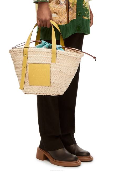 Dark Yellow Basket bag in palm leaf and calfskin Loewe 84PR51 Women