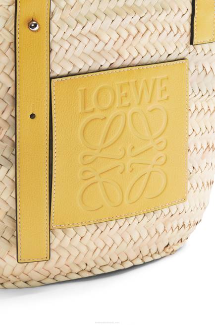Dark Yellow Basket bag in palm leaf and calfskin Loewe 84PR51 Women