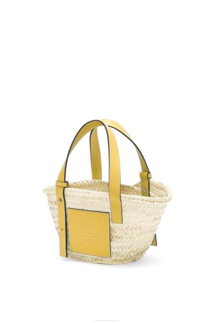 Dark Yellow Small Basket bag in palm leaf and calfskin Loewe 84PR50 Women