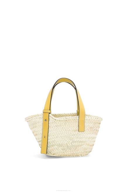 Dark Yellow Small Basket bag in palm leaf and calfskin Loewe 84PR50 Women