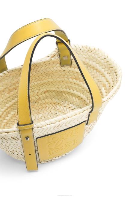 Dark Yellow Small Basket bag in palm leaf and calfskin Loewe 84PR50 Women