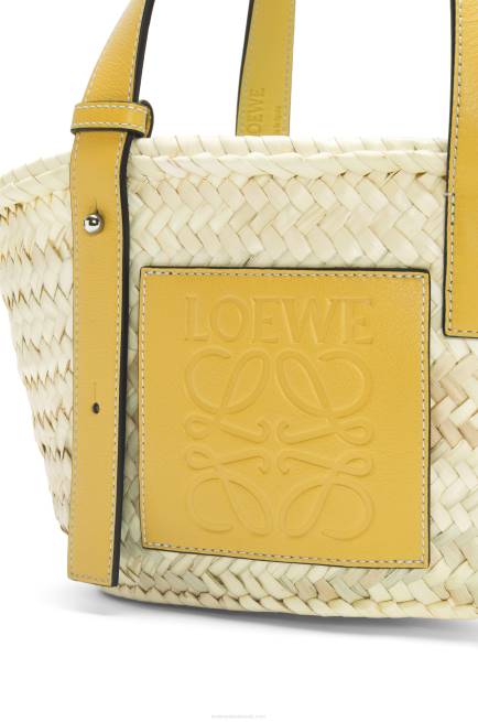 Dark Yellow Small Basket bag in palm leaf and calfskin Loewe 84PR50 Women