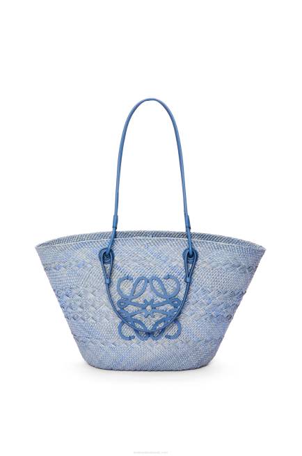 Denim Blue Anagram Basket bag in iraca palm and calfskin Loewe 84PR1 Women