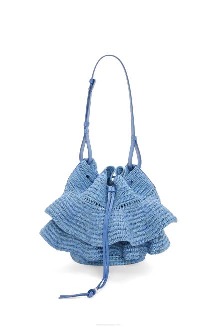 Denim Blue Balloon Ruffles bag in raffia and calfskin Loewe 84PR3 Women
