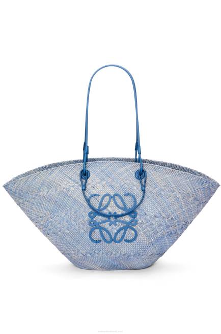 Denim Blue Large Anagram basket bag in iraca palm and calfskin Loewe 84PR2 Women