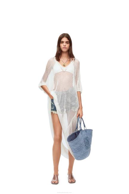 Denim Blue Large Anagram basket bag in iraca palm and calfskin Loewe 84PR2 Women