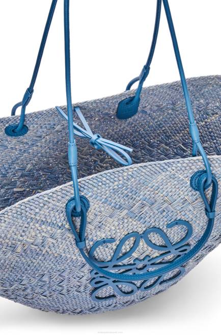 Denim Blue Large Anagram basket bag in iraca palm and calfskin Loewe 84PR2 Women