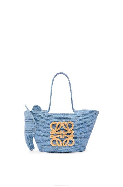 Denim Blue Small Elephant basket bag in raffia Loewe 84PR77 Women