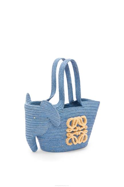 Denim Blue Small Elephant basket bag in raffia Loewe 84PR77 Women