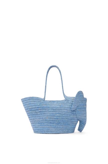 Denim Blue Small Elephant basket bag in raffia Loewe 84PR77 Women