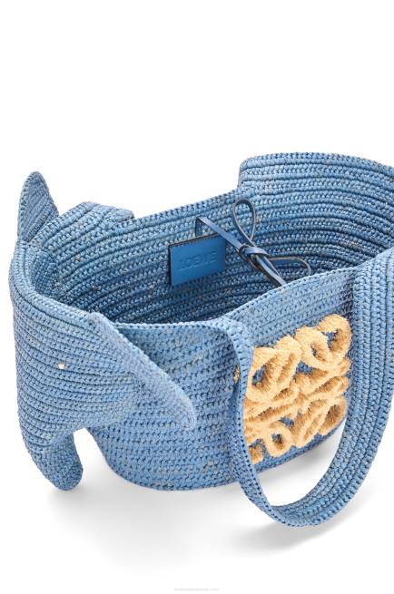 Denim Blue Small Elephant basket bag in raffia Loewe 84PR77 Women