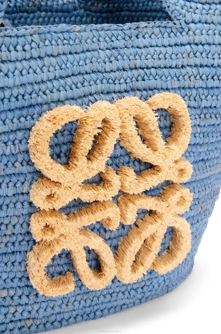 Denim Blue Small Elephant basket bag in raffia Loewe 84PR77 Women
