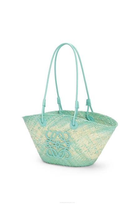 Fresh Mint Small Anagram basket bag in iraca palm and calfskin Loewe 84PR110 Women